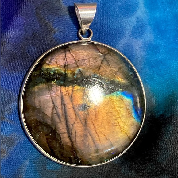 XL High Quality Bright Flash Blue Yellow PINK Labradorite 925 Gemstone Pendant - Picture 7 of 16